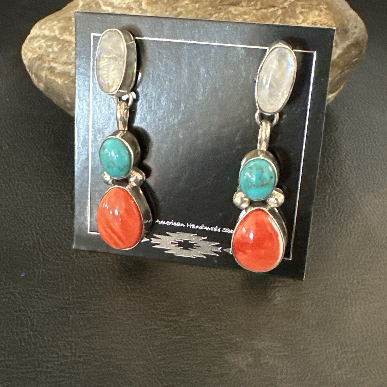 Turquoise Spiny MultiColor Navajo Sterling Silver Inlay Earrings 18353