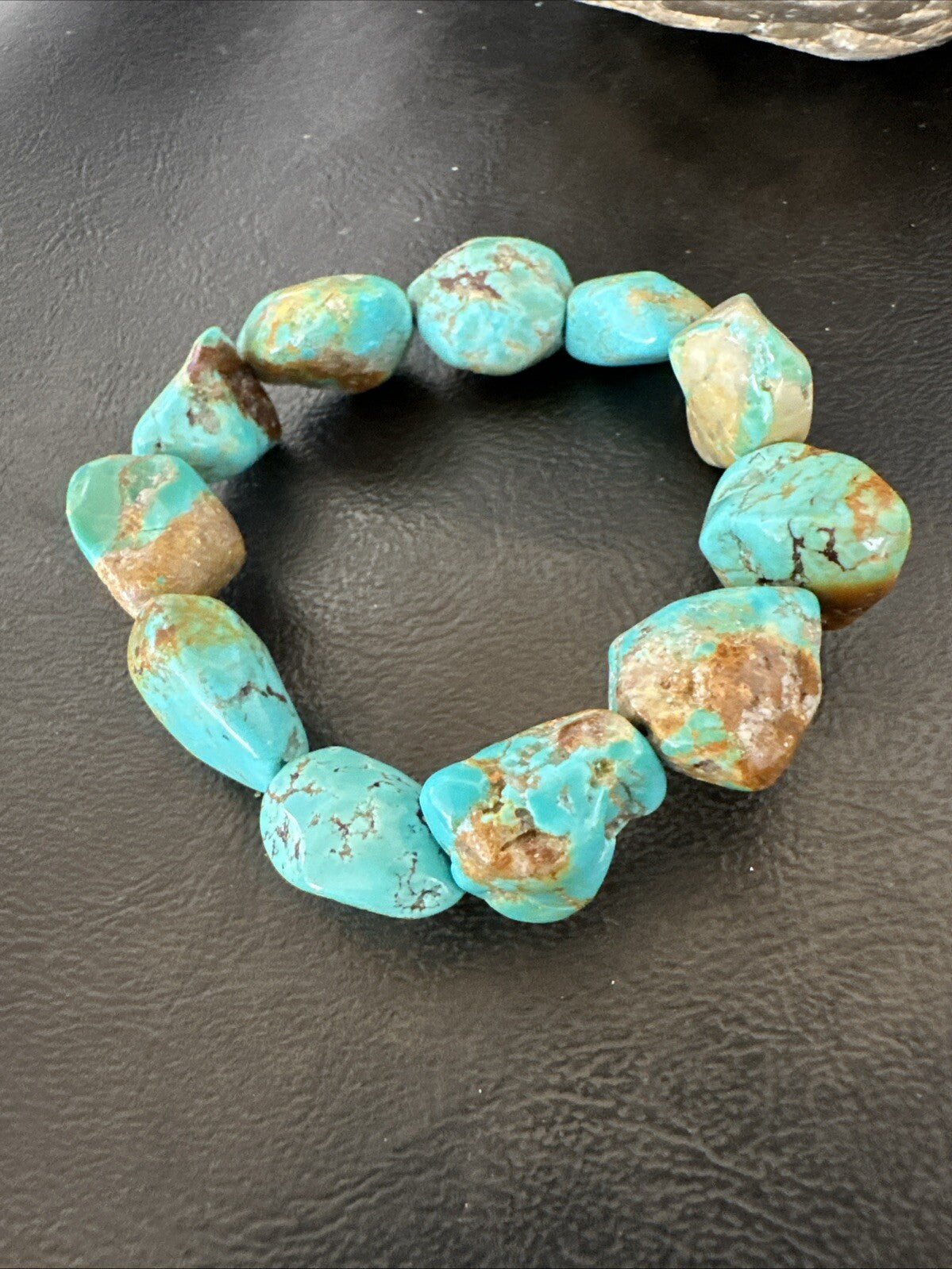 Mens Womens Blue Turquoise Stretch Stone Friendship Bracelet 7" 18866