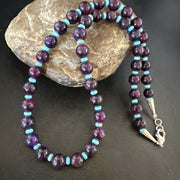 Purple Stone Blue Turquoise Bead Navajo Necklace 18" | Sterling Silver | Authentic Native American Handmade | 17788