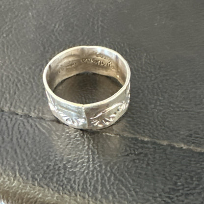 Mens Women Wedding Band Navajo Stamped Sterling Silver Ring Size 9.5 19064