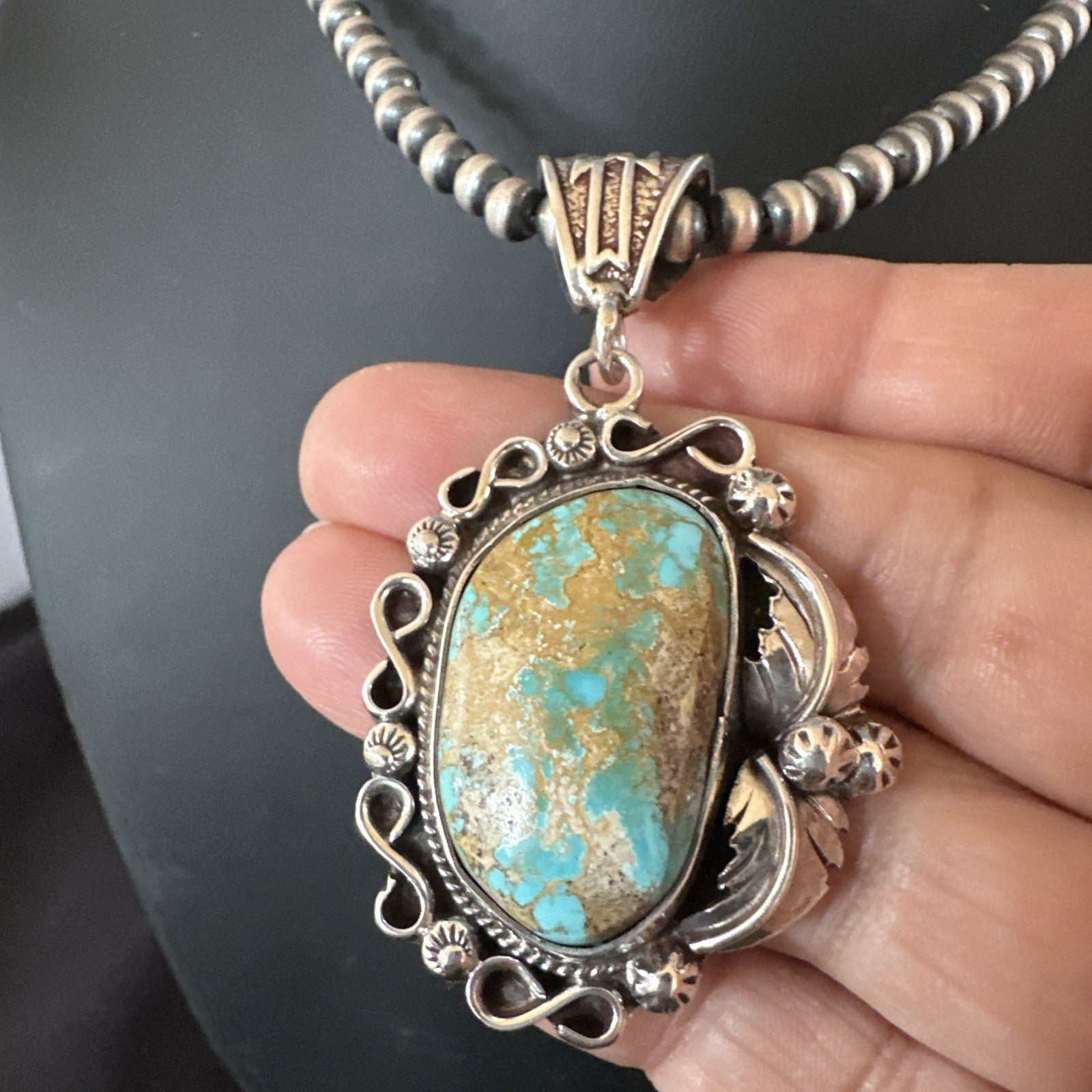 WoMens Navajo Pearls Sterling Silver Royston Turquoise Necklace Pendant 19362