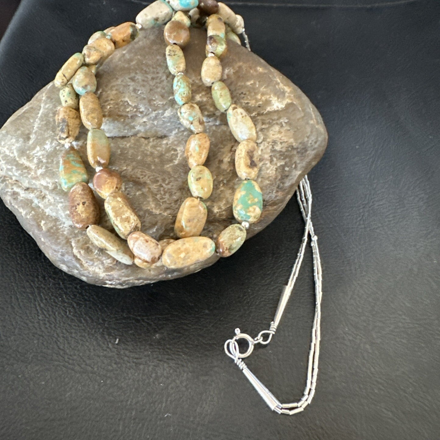 Only One Sterling Silver Heishi Green Turquoise 2 Strands Bead Necklace 18823
