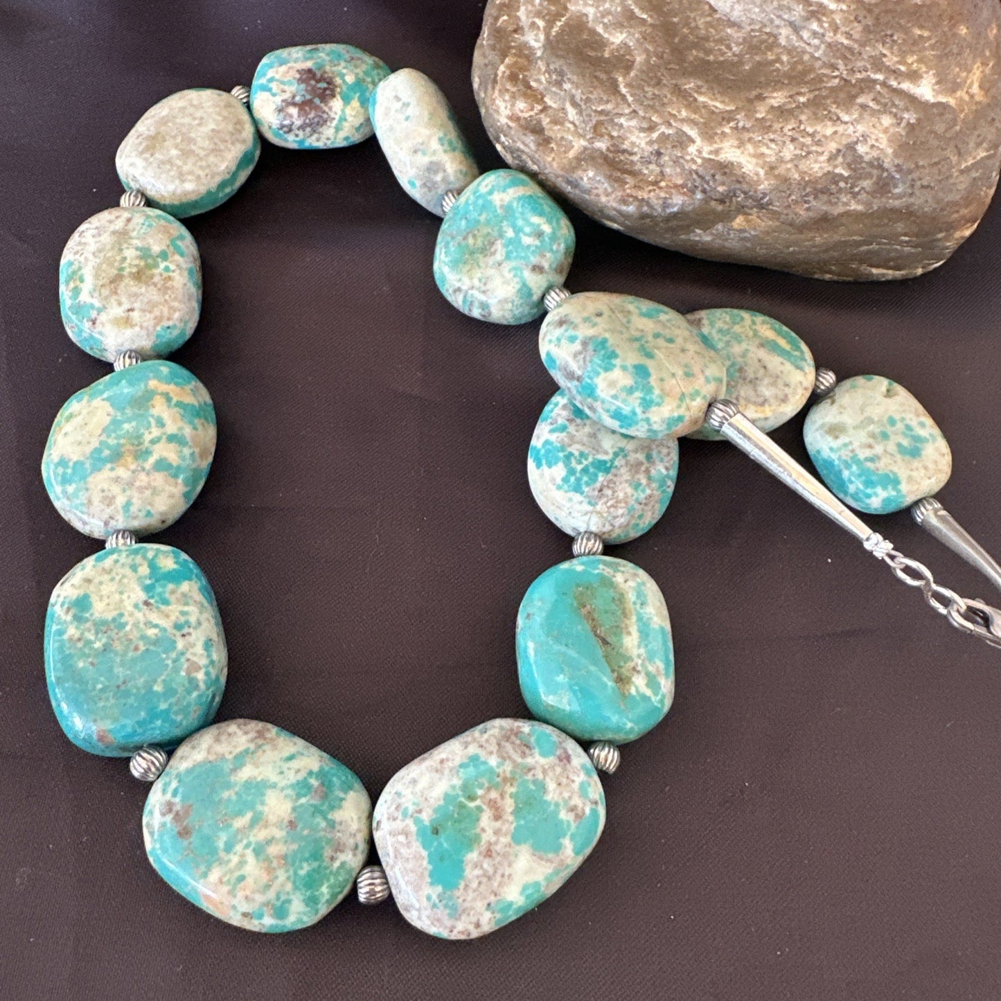 Mens Womens Chunky Blue Turquoise Navajo Sterling Silver Necklace 21” 19579