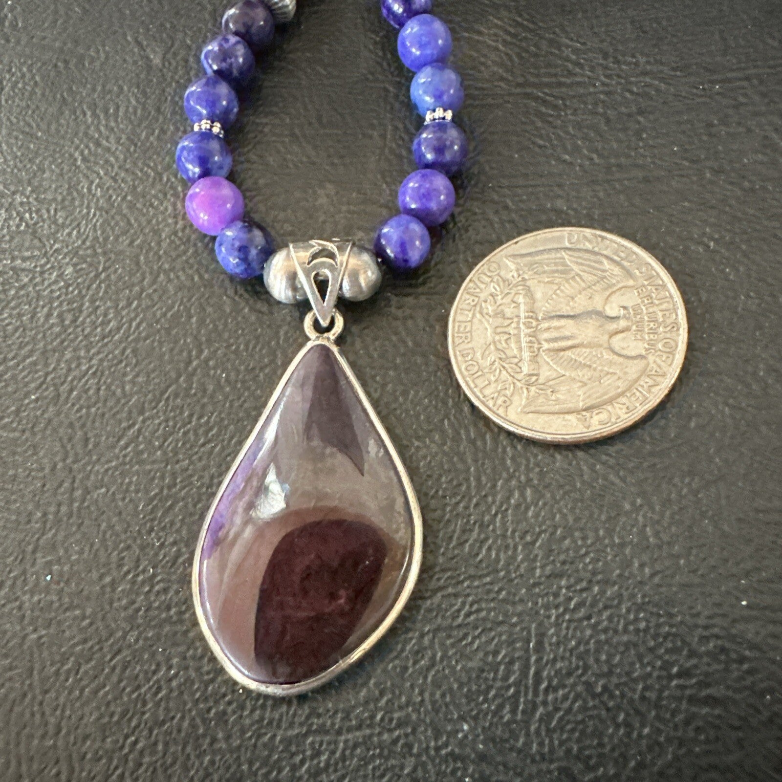 Purple Stone Pendant Navajo Pearls Sterling Silver Necklace 23" 17891