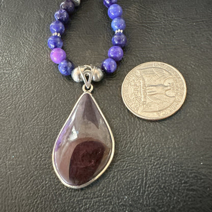 Purple Stone Pendant Navajo Pearls Sterling Silver Necklace 23" 17891