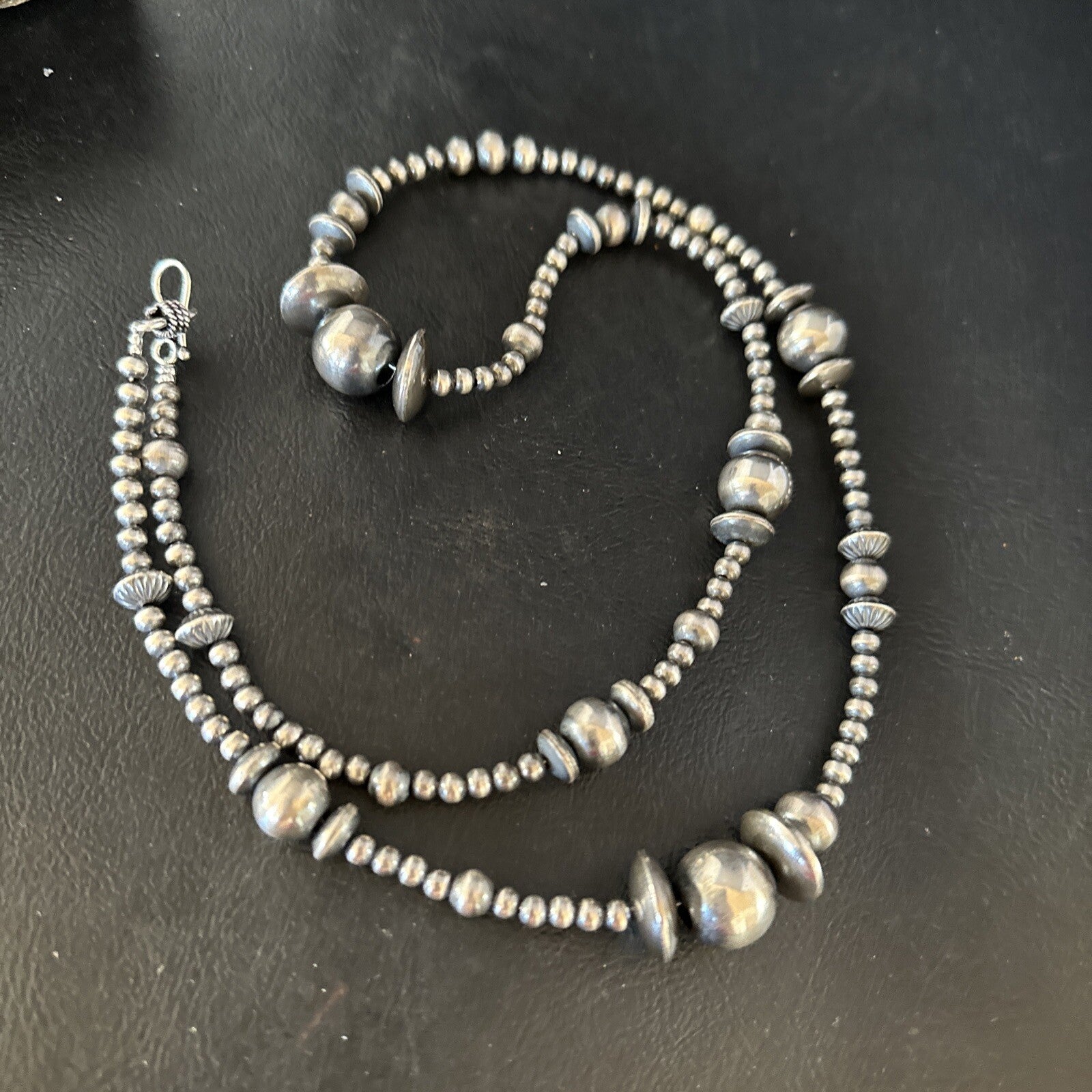 Native American Sterling Silver Navajo Pearls Mixed Beads 36" Necklace 92318