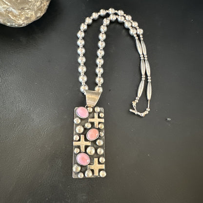 Navajo Pearls Pink Conch Necklace Pendant 19” Native American 15908