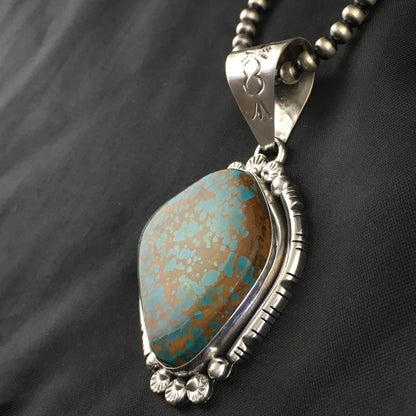 Blue Turquoise#8 Pendant Navajo Pearls Sterling Silver Necklace 17960
