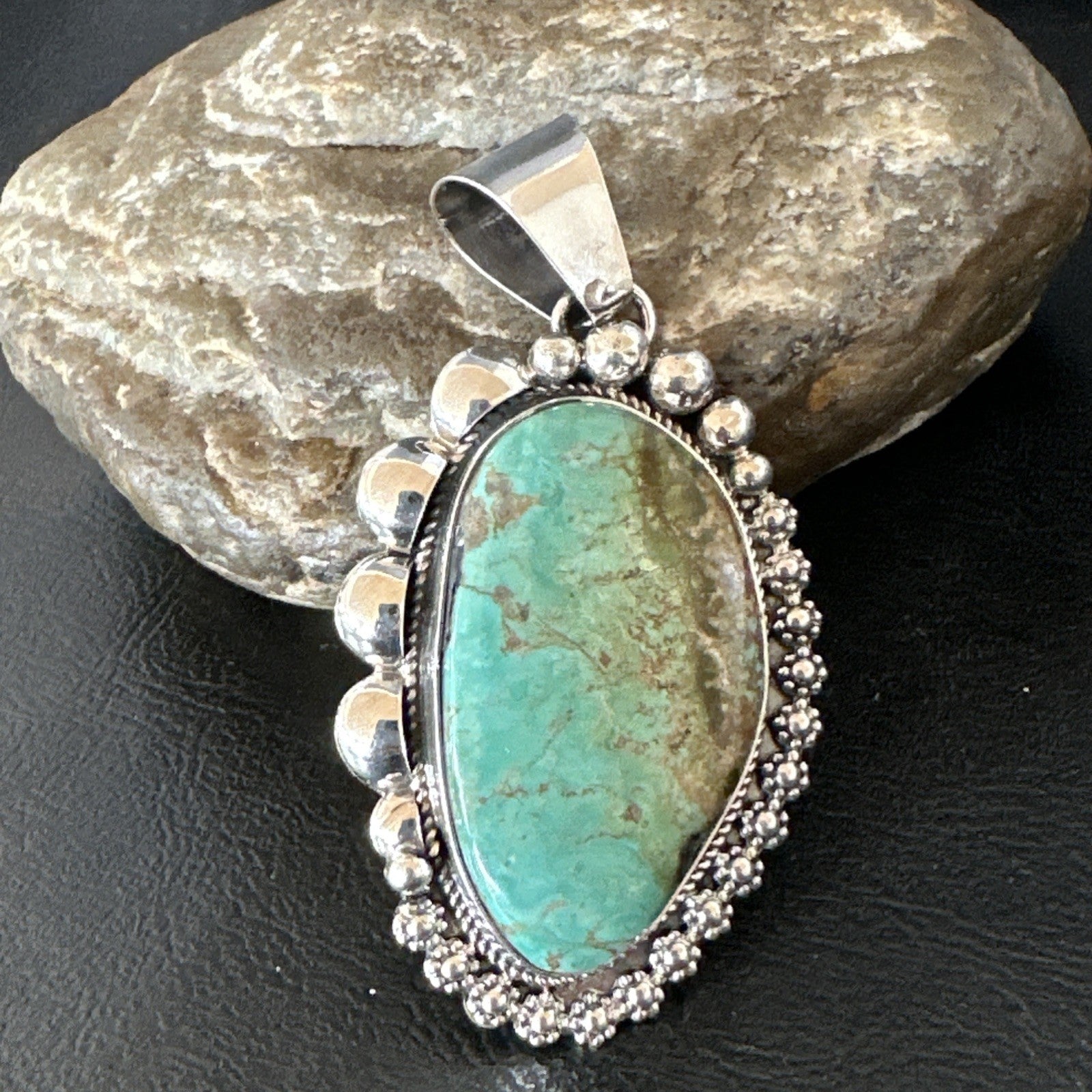 Men Women Green Royston Turquoise Pendant Navajo Sterling Yazzie 19523