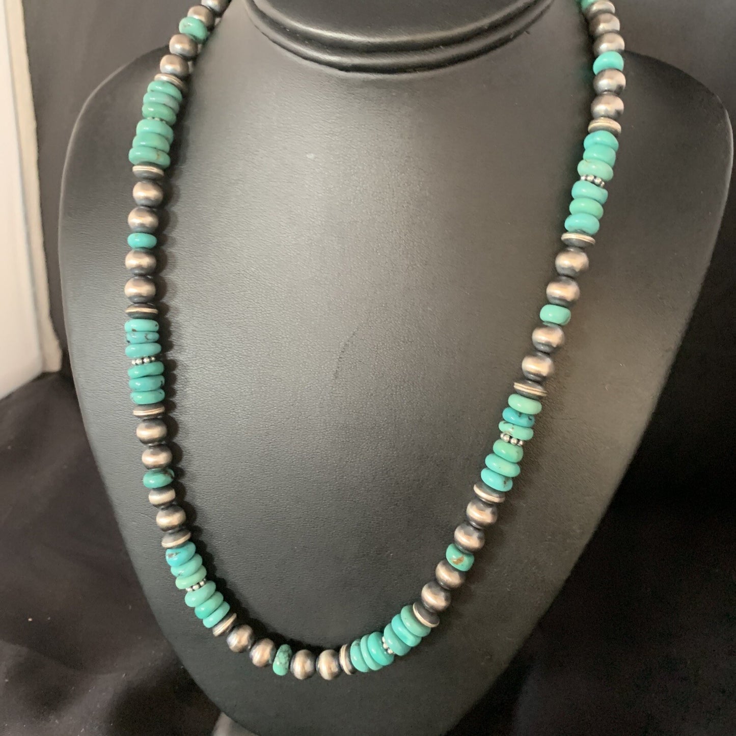 Mens Womens Blue Turquoise Navajo Pearls Sterling Silver Necklace 21" 92507