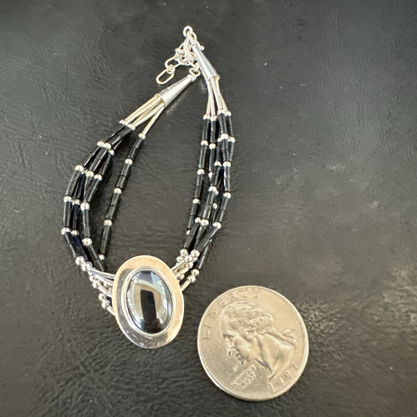 Black Onyx Heishi 5S Pend Southwestern Liquid Sterling Silver Bracelet 8” 17751