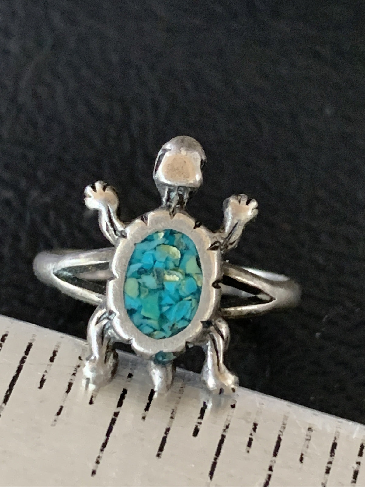 Blue Turquoise Navajo Sterling Silver Old Pawn Turtle Ring Size 4.5 10787