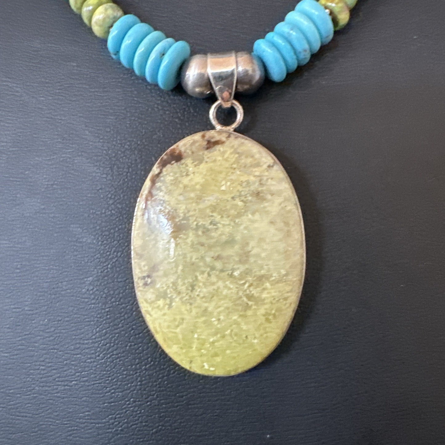 Green Gaspeite Pendant Blue Turquoise Navajo Sterling Silver Necklace 20" 19666
