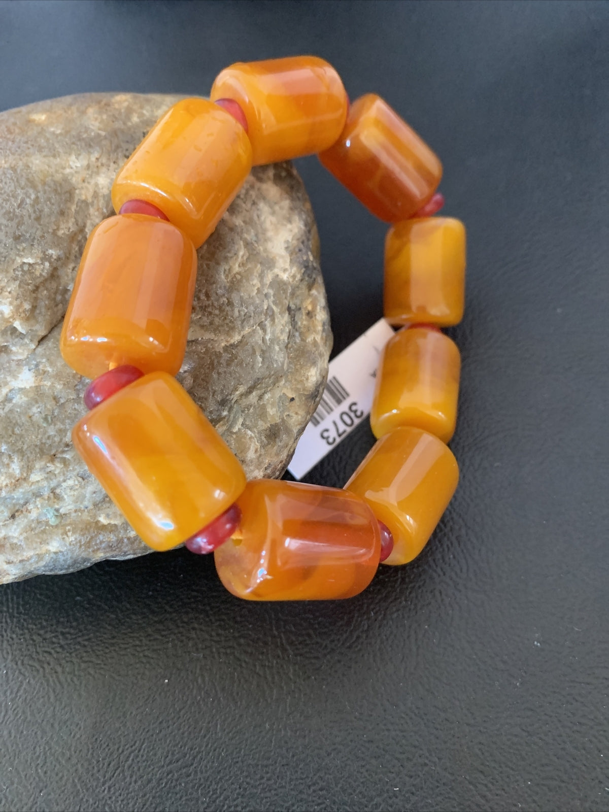 Native One-of-a-kind Stretch Gold Amber Stone Bracelet Garnet Set 03073
