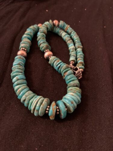 Navajo Blue Turquoise Graduated Necklace Sterling Silve 18" 4663