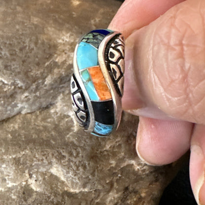 MultiColor Navajo Sterling Turquoise Spiny Oyster Inlay Ring Sz 6.5 18708