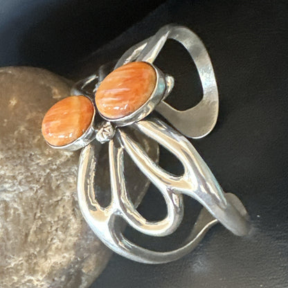 Butterfly Orange Spiny Oyster Navajo Sterling Silver Cuff Bracelet 18571