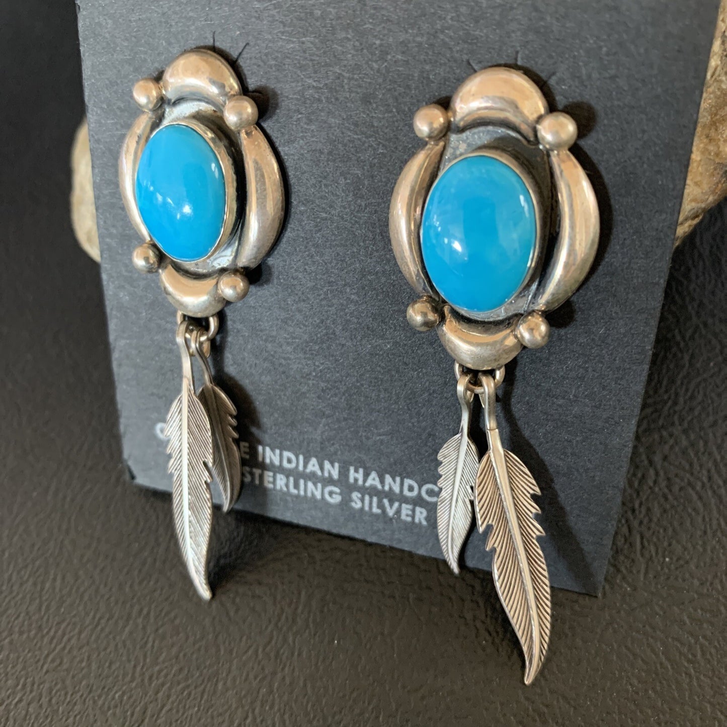 Native Womens Nugget Sterling Silver Blue Turquoise Dangle Earrings 2.5" 13018