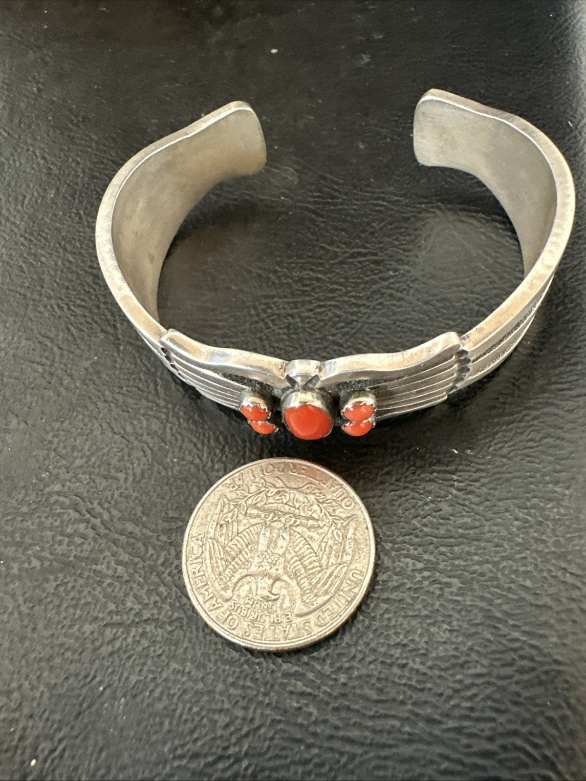Mens Womens Red Coral Navajo Sterling Silver Cluster Cuff Bracelet 7" 19697
