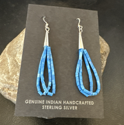 Blue Denim Lapis 2S Heishi Liquid Dangle Earrings | Sterling Silver | Authentic Native American Handmade | 17874