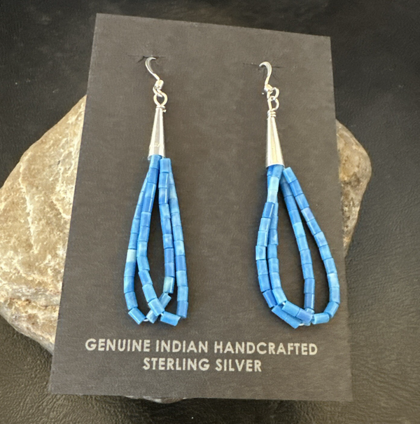 Blue Denim Lapis 2S Heishi Liquid Dangle Earrings | Sterling Silver | Authentic Native American Handmade | 17874