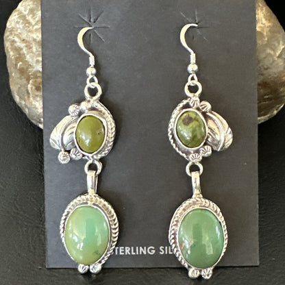Native Navajo Green Turquoise Sterling Silver Dangle Earrings 2” 17694