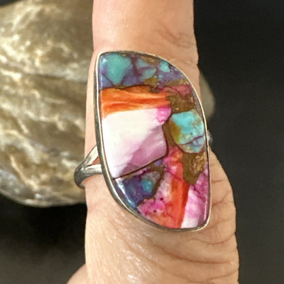 Blue Turquoise Spiny Oyster Navajo Sterling Silver Ring Size 8 18249