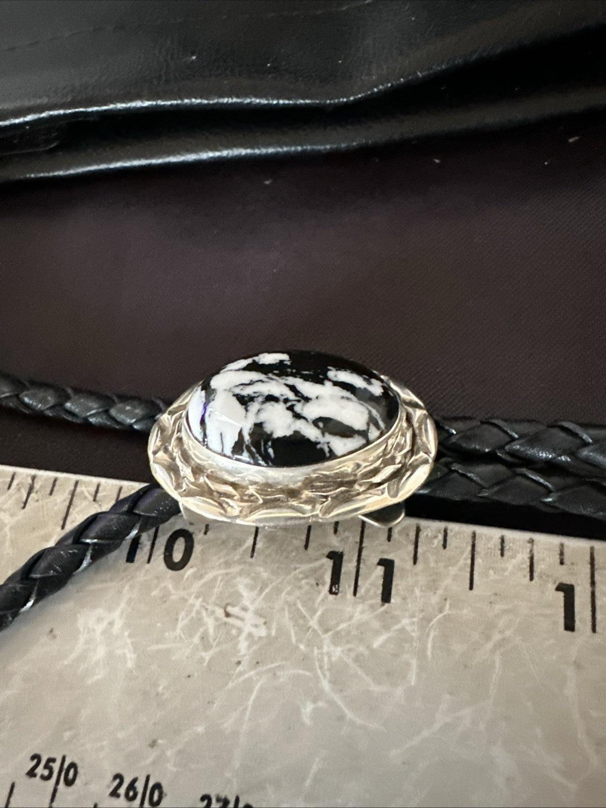 Mens BOLO TIE WHITE BUFFALO TURQUOISE Sterling Silver Navajo 1" 19121
