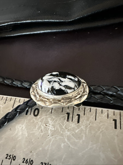 Mens BOLO TIE WHITE BUFFALO TURQUOISE Sterling Silver Navajo 1" 19121