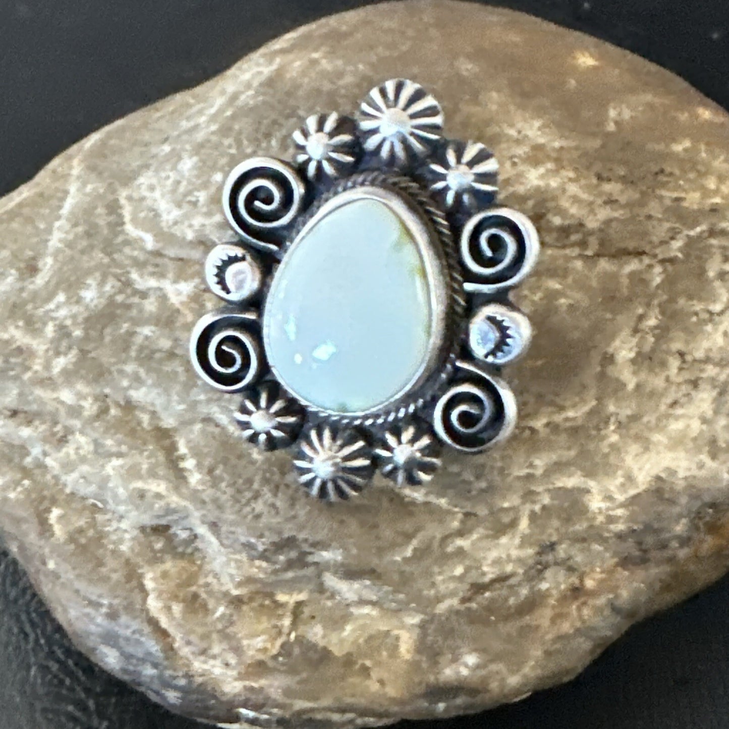 Women Blue Dry Creek Turquoise Navajo Sterling Silver Ring Sz 9 17773