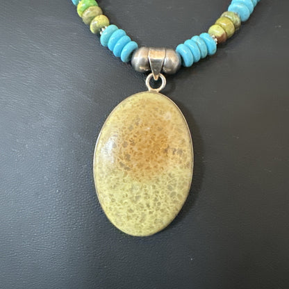 Green Gaspeite Pendant Blue Turquoise Navajo Sterling Silver Necklace 20" 19667