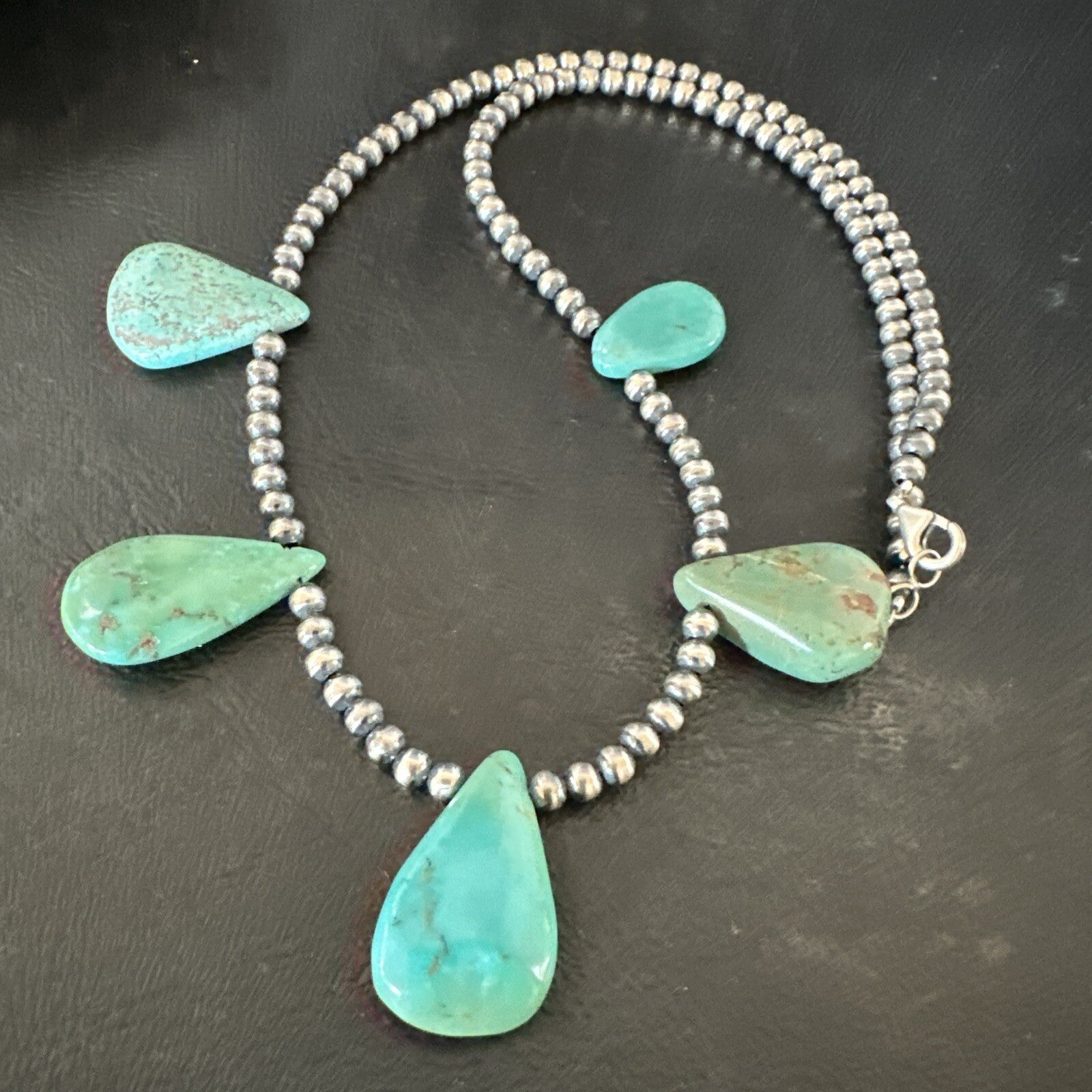 Blue Green Turquoise Teardrop Navajo Pearls Sterling Silver Necklace 20" 17746
