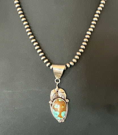 Men Women Blue Turquoise#8 Pendant Navajo Sterling Silver Necklace 19663