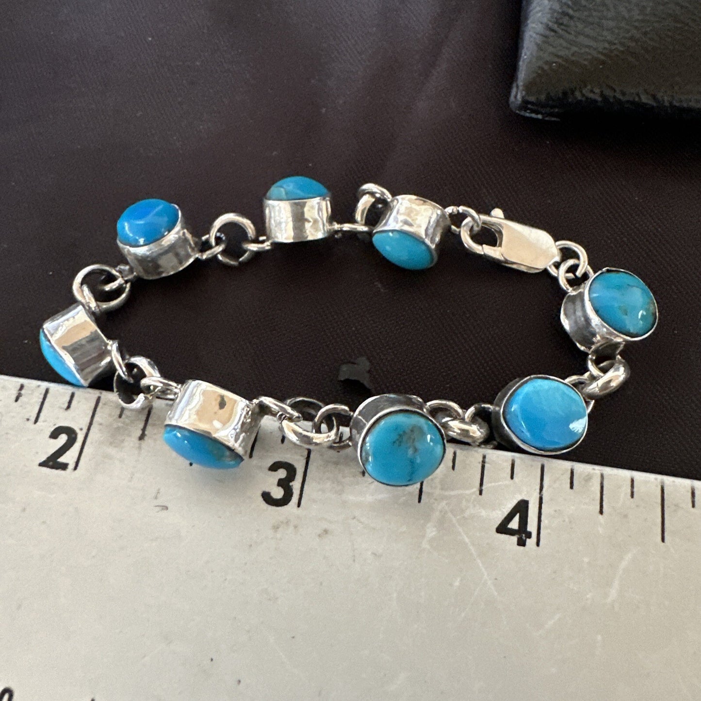 Childrens Blue Kingman Turquoise Navajo Sterling Silver Link Bracelet 6.5" 18300