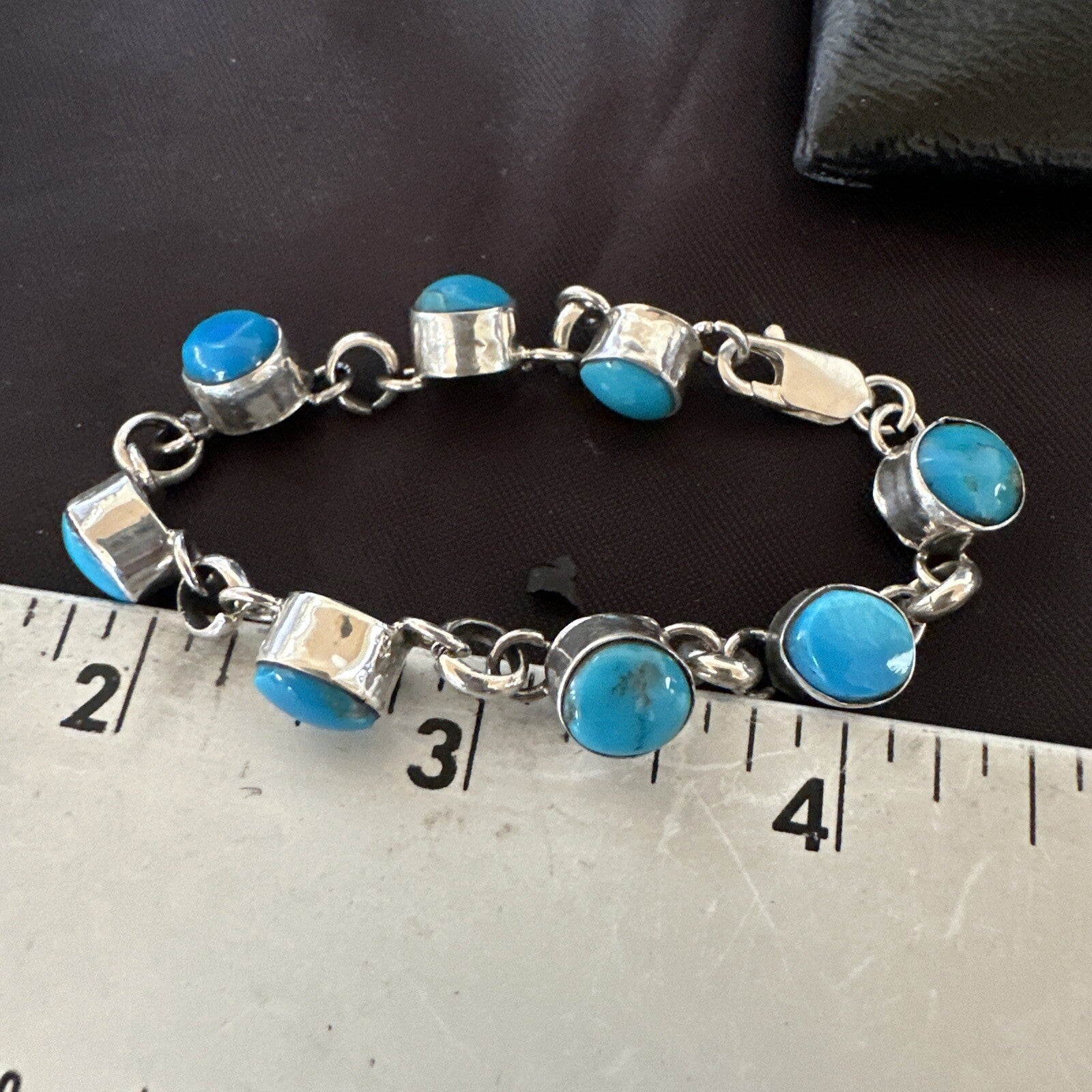 Childrens Blue Kingman Turquoise Navajo Sterling Silver Link Bracelet 6.5" 18300
