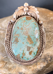 Men's Navajo Blue Green Royston Turquoise Ring Size 9 | Sterling Silver | Authentic Native American Handmade | 19286
