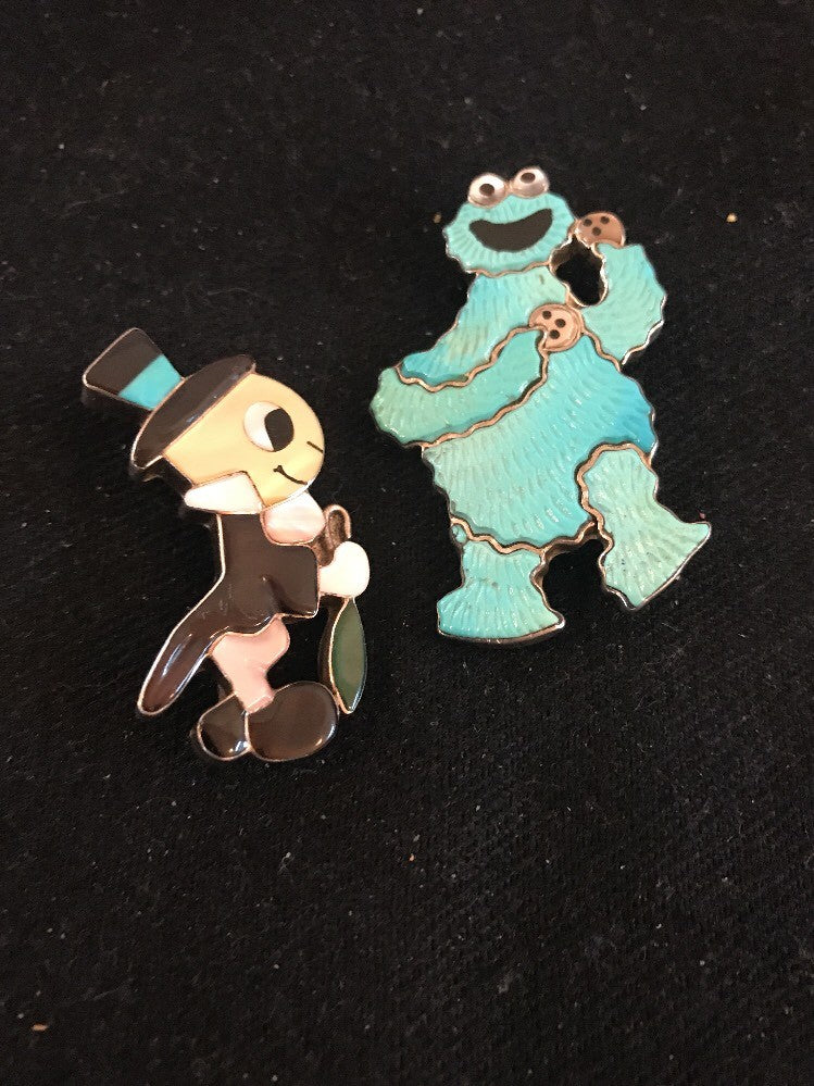 Collectible Zuni Sterling Silver Disney Jiminy Pin Pendant Vintage Old Pawn