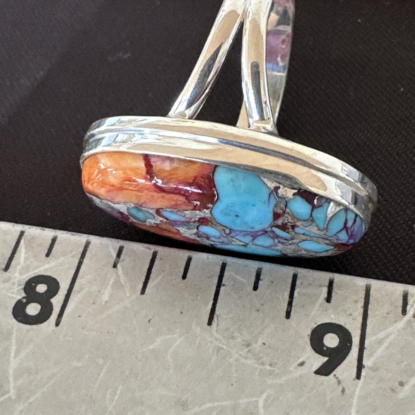 Blue Turquoise Spiny Oyster Southwestern Sterling Silver Ring Size 11 18449