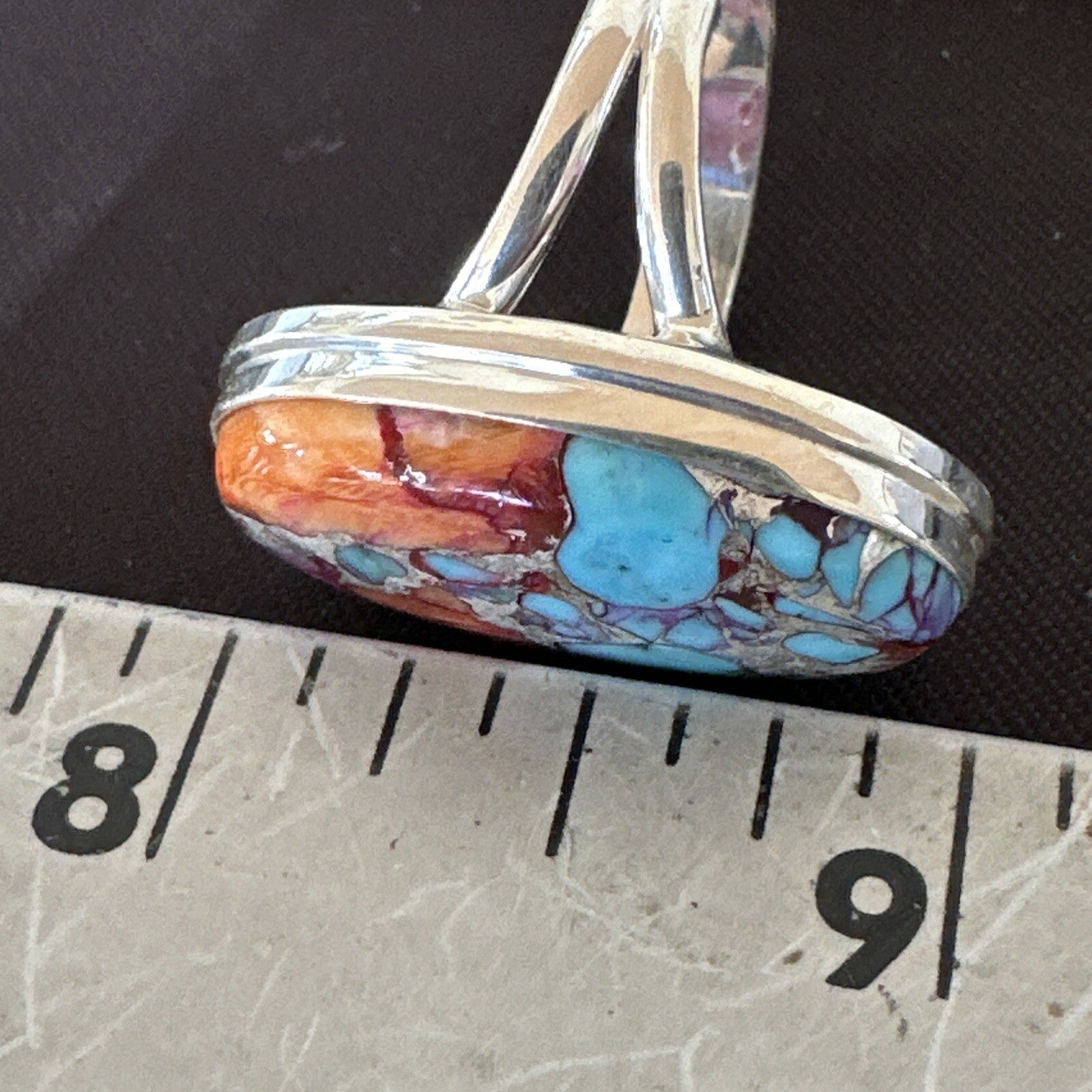 Blue Turquoise Spiny Oyster Southwestern Sterling Silver Ring Size 11 18449
