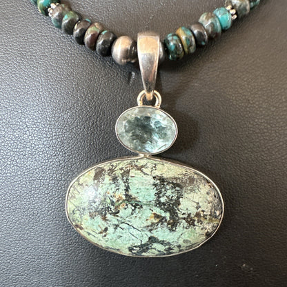 Mens Blue Spiderweb Turquoise Pendant Navajo Sterling Silver Necklace 18067