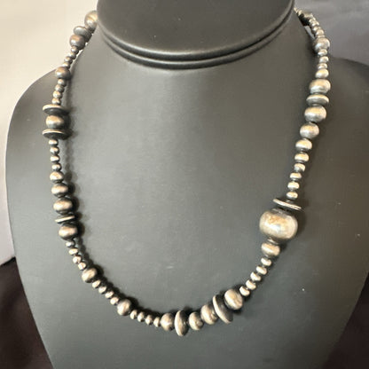 Mixed Bead Sterling Silver Navajo Pearls Necklace 18” 19221