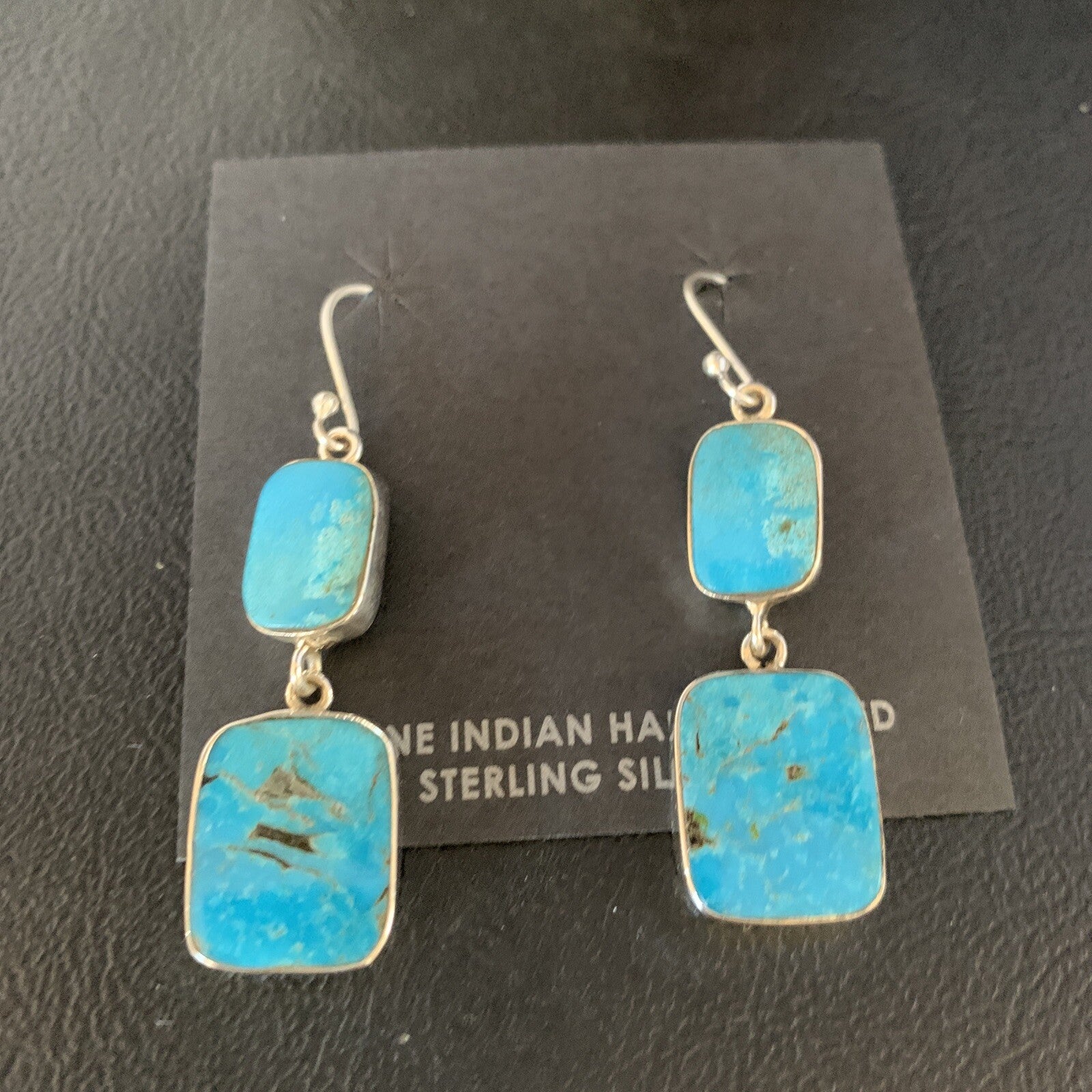 Kingman Turquoise Handmade Navajo Sterling Silver Dangle Earrings 1.5" 13898