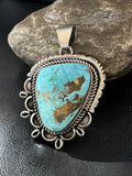 XL Men Women Blue Turquoise Pendant Navajo Yazzie | Sterling Silver | Authentic Native American Handmade | 19525