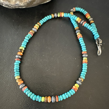 Navajo Sterling Silver Blue Turquoise Spiny Oyster Necklace 19" 10142