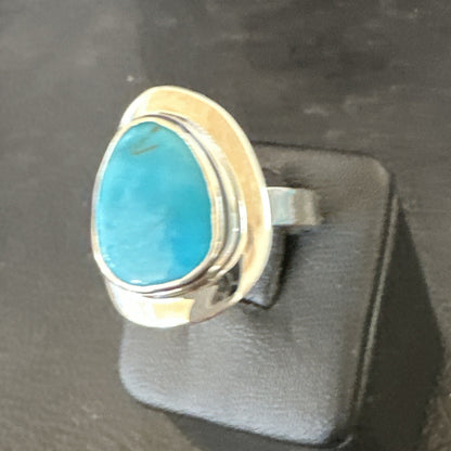 Southwestern Sterling Silver Blue Kingman Turquoise Ring Size 9 18527