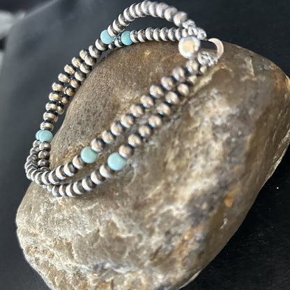 Native Navajo Sterling Silver Blue Turquoise Bracelet 2S 7.5" 14385