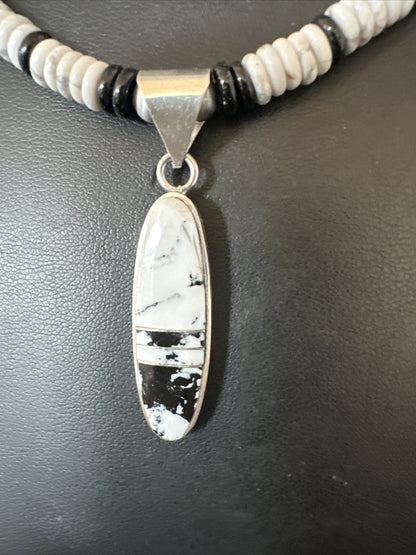 White Buffalo Turquoise Navajo Pearls Sterling Silver Onyx Necklace 17804