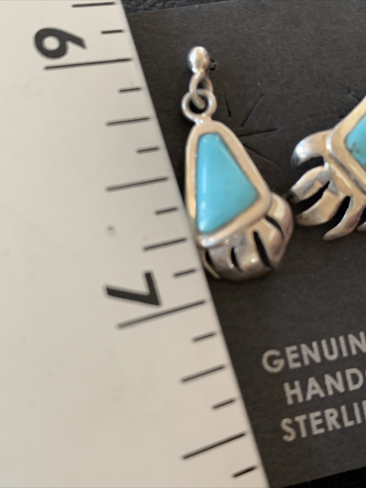 Turquoise BearPaw Inlay Navajo Sterling Silver Dangle Post Earrings 0.50" 12743
