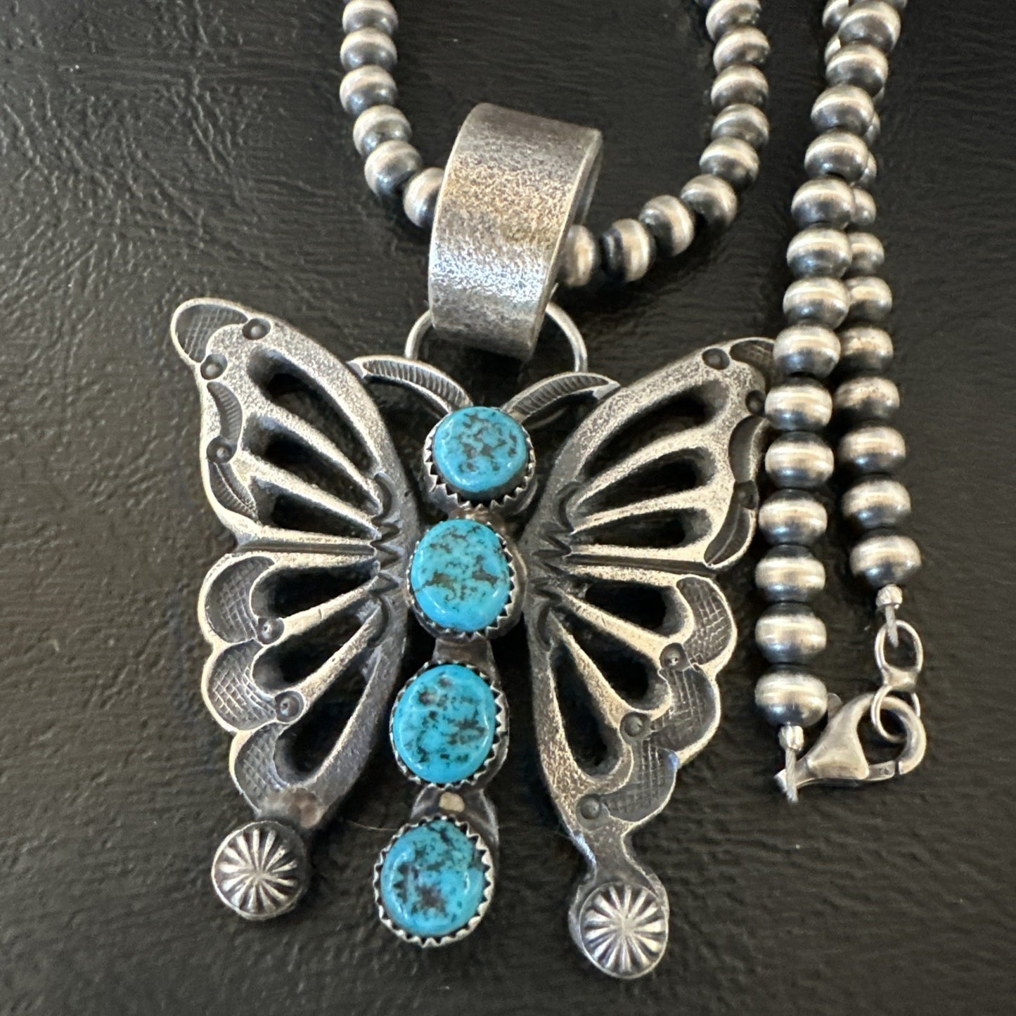Butterfly Blue Kingman Turquoise Pendant Navajo Sterling Silver Necklace 19296