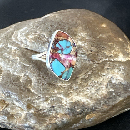 Blue Turquoise Spiny Oyster Navajo Sterling Silver Ring Size 7.5 18235